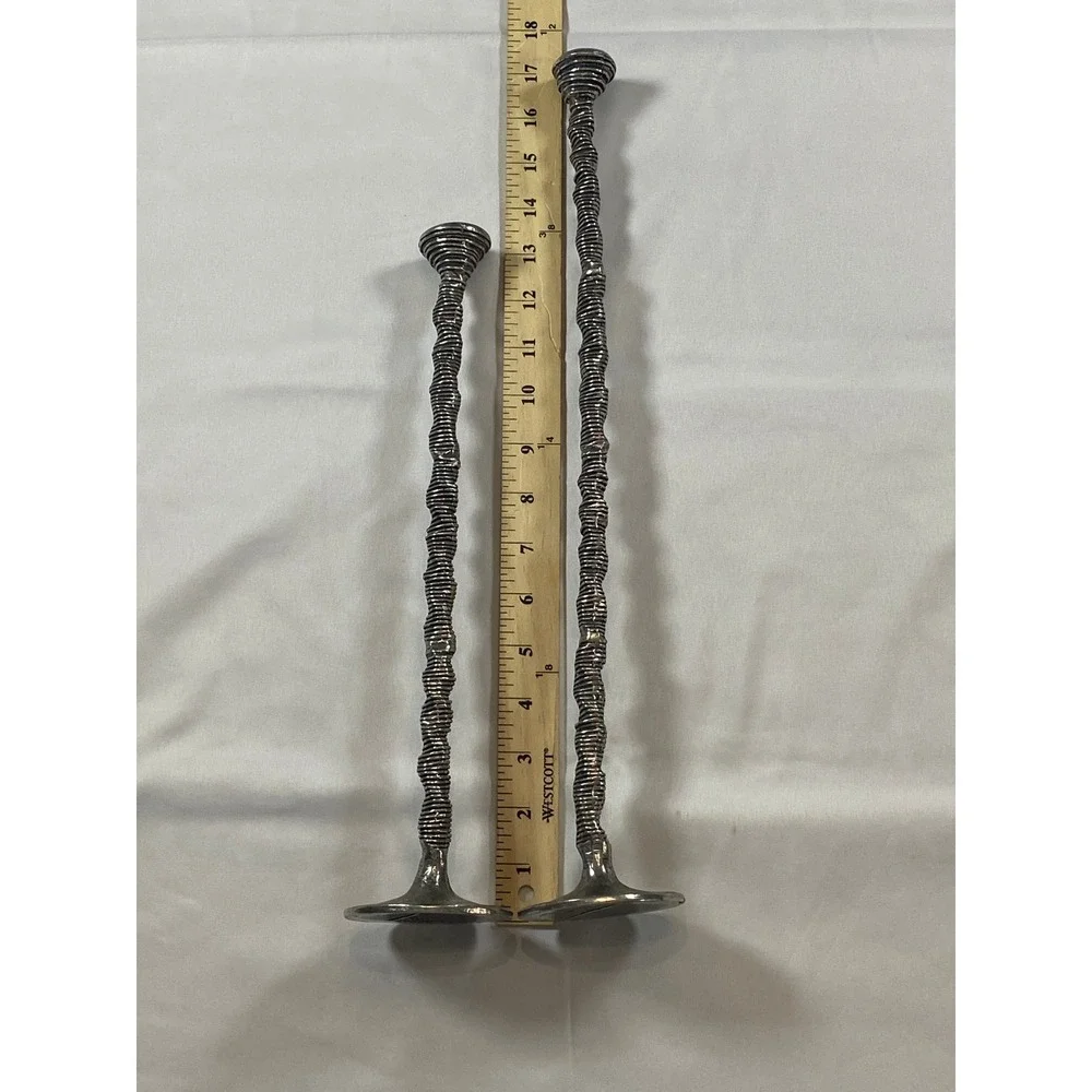 Patrick Meyer Brutalist Pewter Candlesticks Set of 2 Textured‎ Modernist Silver